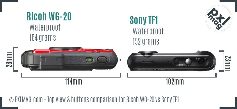 Ricoh WG-20 vs Sony TF1 top view buttons comparison