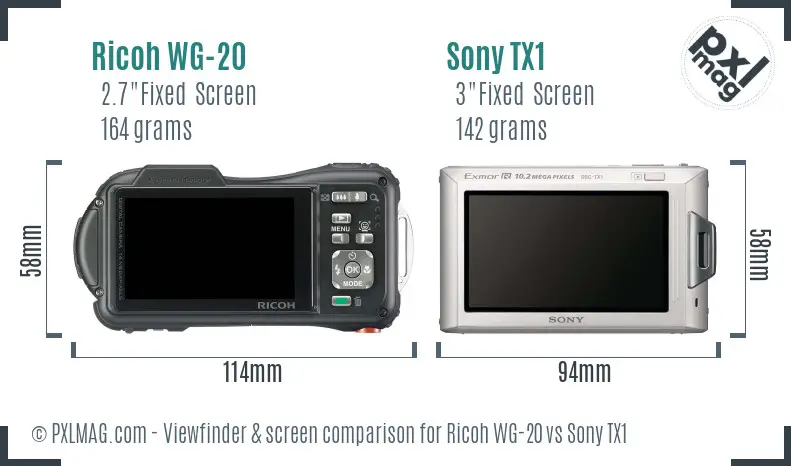 Ricoh WG-20 vs Sony TX1 Screen and Viewfinder comparison