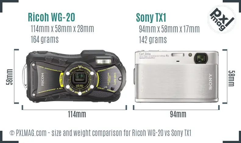 Ricoh WG-20 vs Sony TX1 size comparison