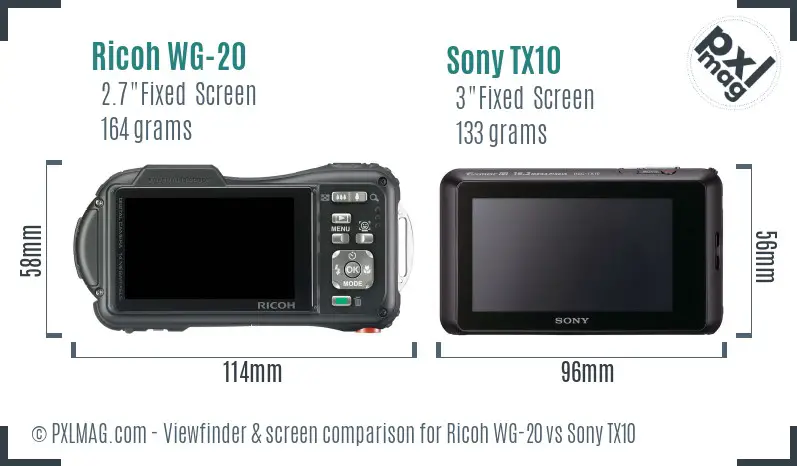 Ricoh WG-20 vs Sony TX10 Screen and Viewfinder comparison
