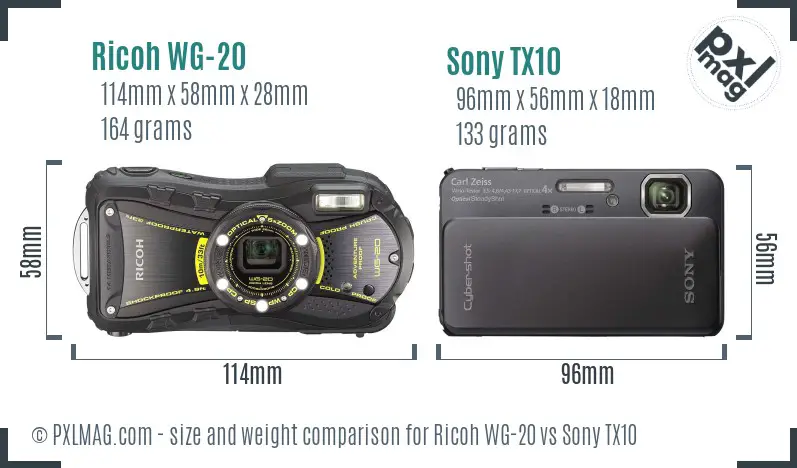 Ricoh WG-20 vs Sony TX10 size comparison