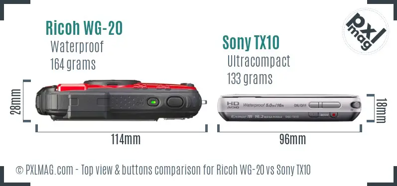 Ricoh WG-20 vs Sony TX10 top view buttons comparison