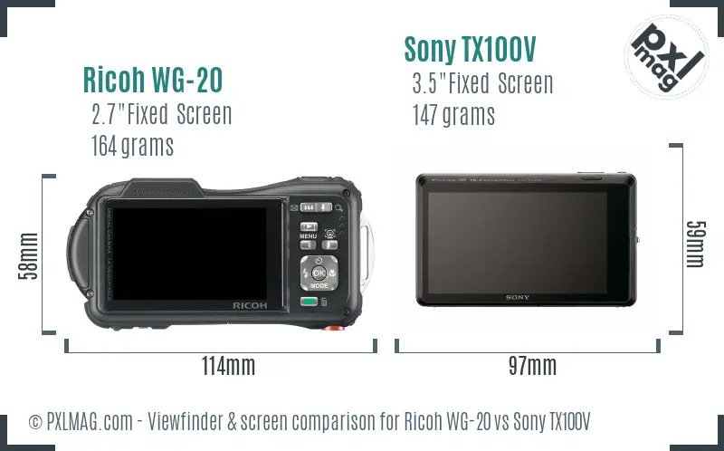 Ricoh WG-20 vs Sony TX100V Screen and Viewfinder comparison