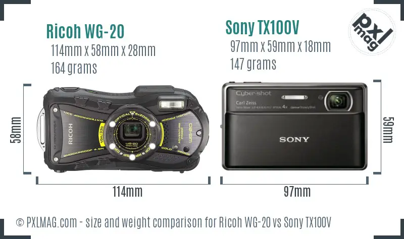 Ricoh WG-20 vs Sony TX100V size comparison