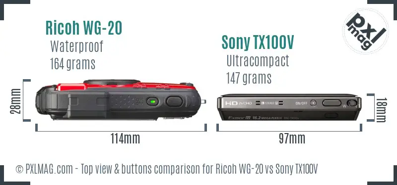Ricoh WG-20 vs Sony TX100V top view buttons comparison