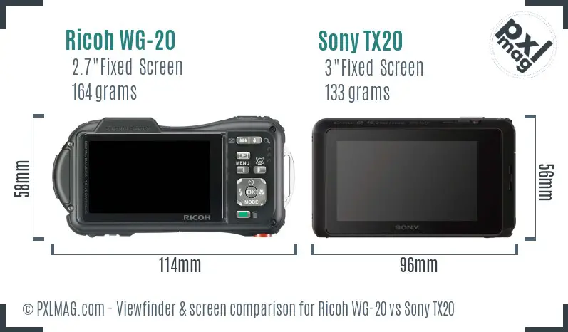 Ricoh WG-20 vs Sony TX20 Screen and Viewfinder comparison