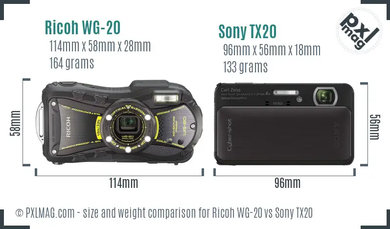 Ricoh WG-20 vs Sony TX20 size comparison