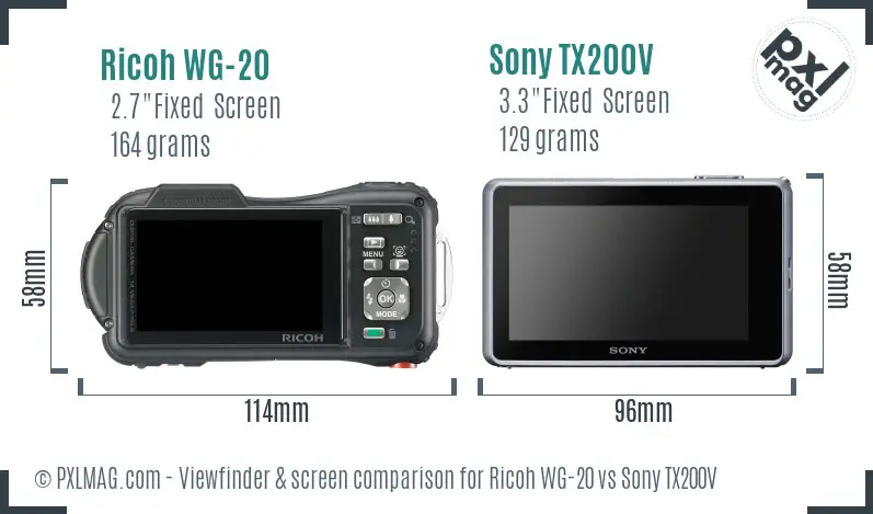 Ricoh WG-20 vs Sony TX200V Screen and Viewfinder comparison