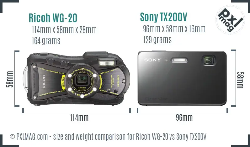 Ricoh WG-20 vs Sony TX200V size comparison