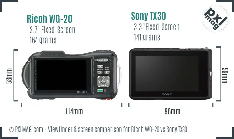 Ricoh WG-20 vs Sony TX30 Screen and Viewfinder comparison