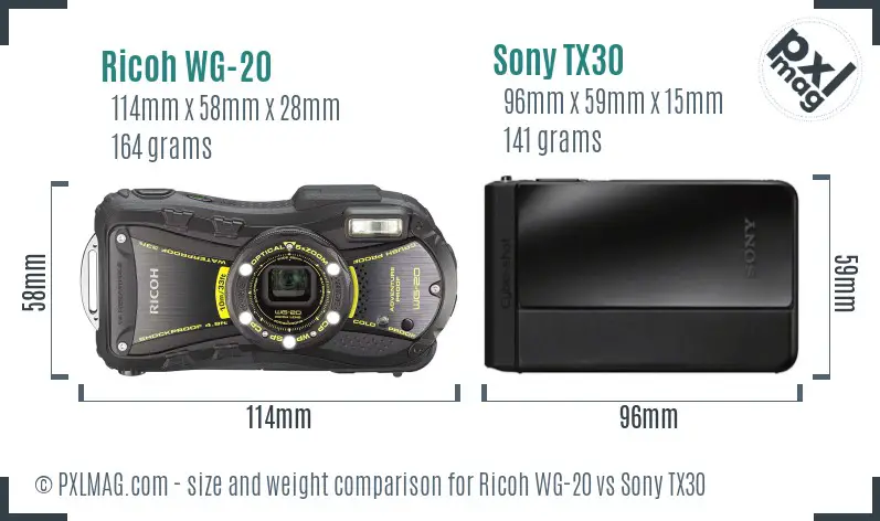Ricoh WG-20 vs Sony TX30 size comparison