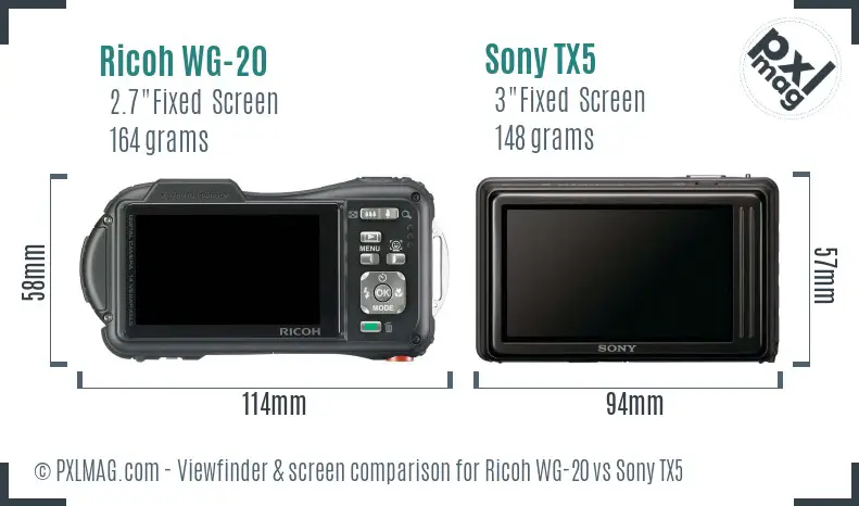 Ricoh WG-20 vs Sony TX5 Screen and Viewfinder comparison
