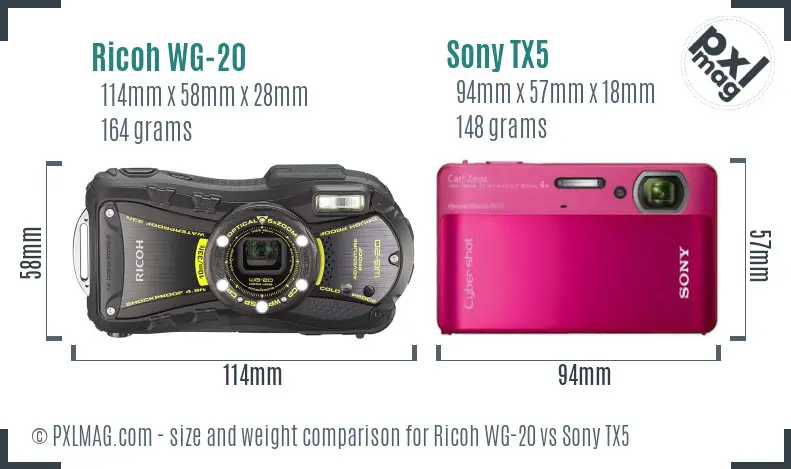 Ricoh WG-20 vs Sony TX5 size comparison