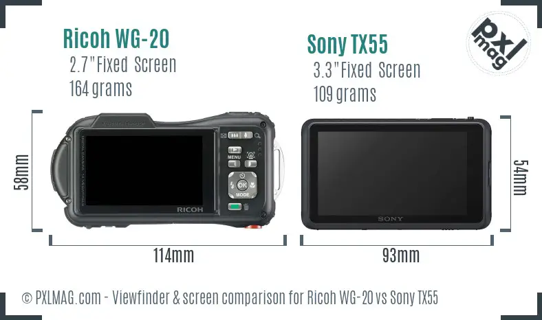 Ricoh WG-20 vs Sony TX55 Screen and Viewfinder comparison