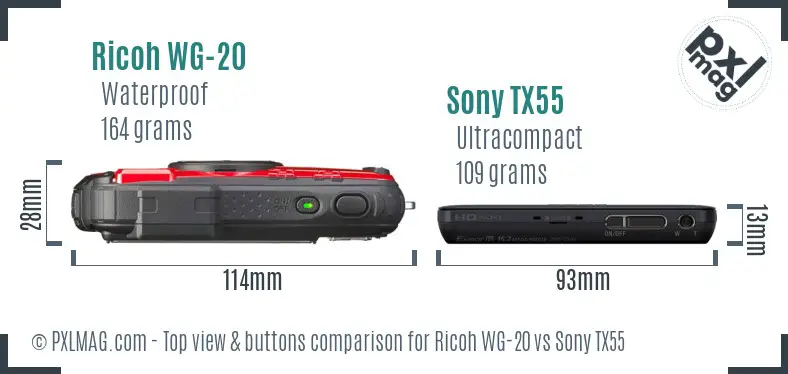 Ricoh WG-20 vs Sony TX55 top view buttons comparison