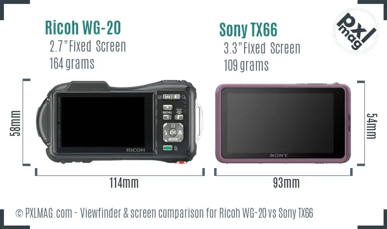 Ricoh WG-20 vs Sony TX66 Screen and Viewfinder comparison