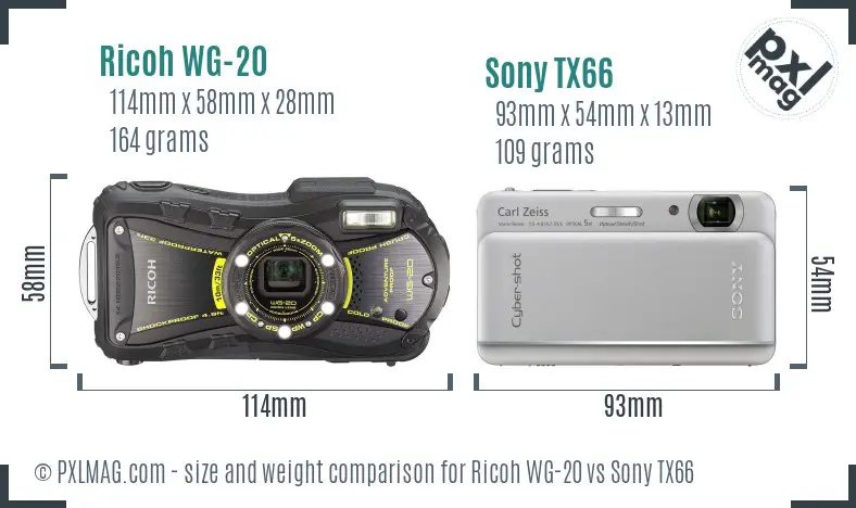 Ricoh WG-20 vs Sony TX66 size comparison
