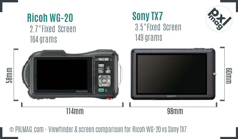 Ricoh WG-20 vs Sony TX7 Screen and Viewfinder comparison