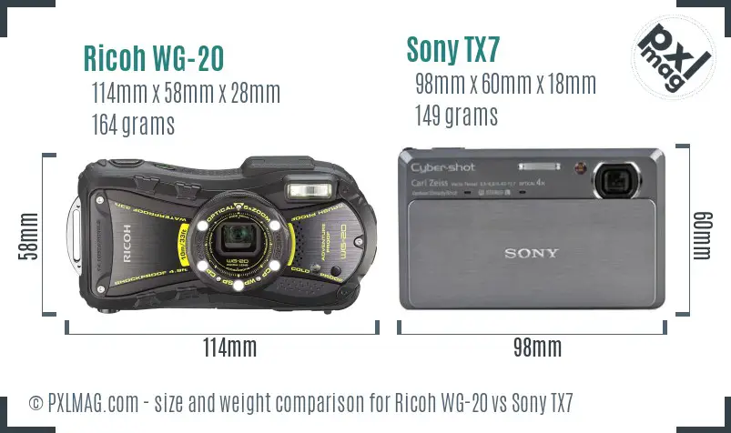 Ricoh WG-20 vs Sony TX7 size comparison