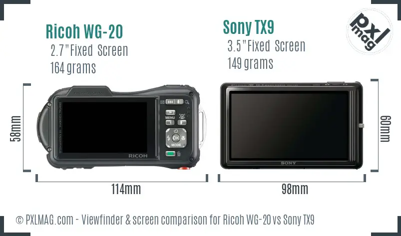 Ricoh WG-20 vs Sony TX9 Screen and Viewfinder comparison