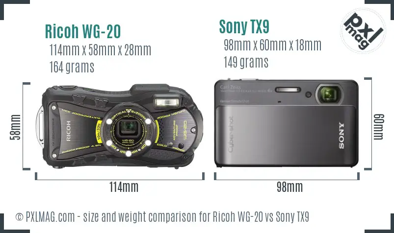 Ricoh WG-20 vs Sony TX9 size comparison