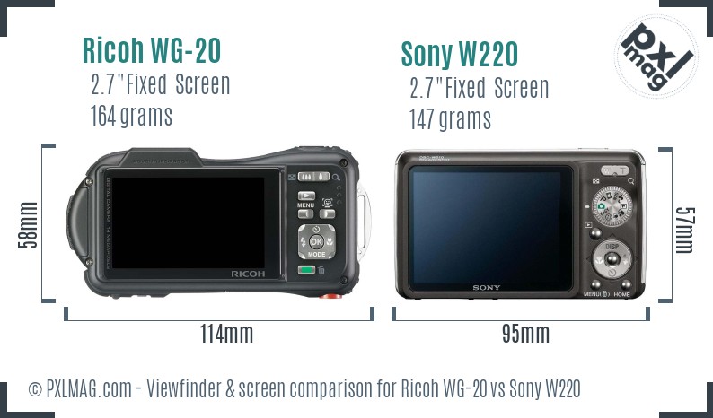 Ricoh WG-20 vs Sony W220 Screen and Viewfinder comparison