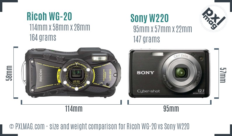 Ricoh WG-20 vs Sony W220 size comparison