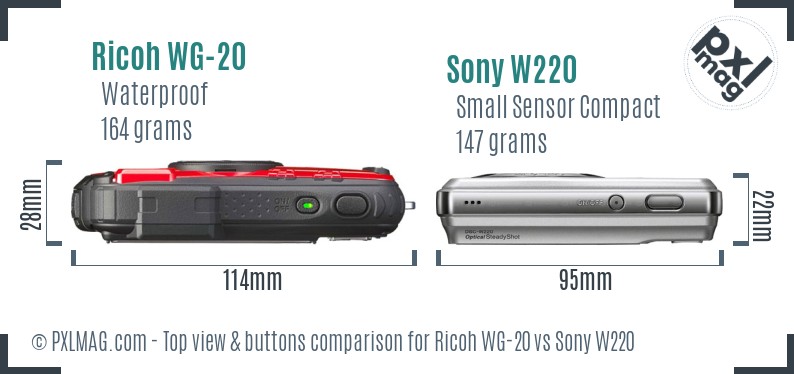 Ricoh WG-20 vs Sony W220 top view buttons comparison