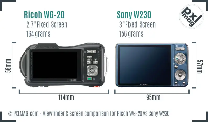 Ricoh WG-20 vs Sony W230 Screen and Viewfinder comparison