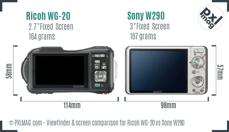Ricoh WG-20 vs Sony W290 Screen and Viewfinder comparison