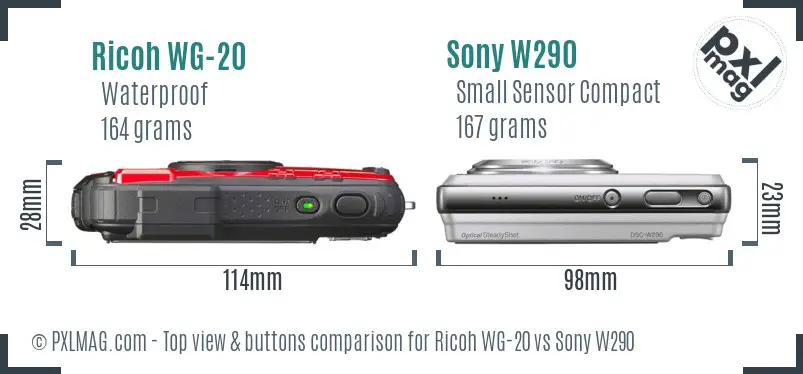Ricoh WG-20 vs Sony W290 top view buttons comparison