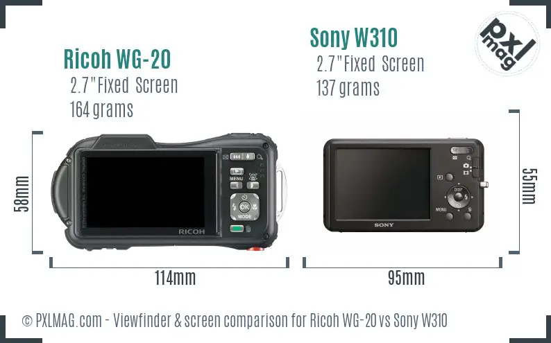 Ricoh WG-20 vs Sony W310 Screen and Viewfinder comparison