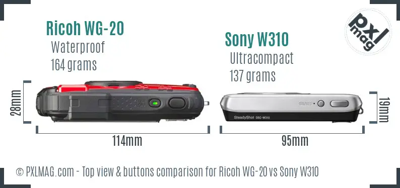 Ricoh WG-20 vs Sony W310 top view buttons comparison