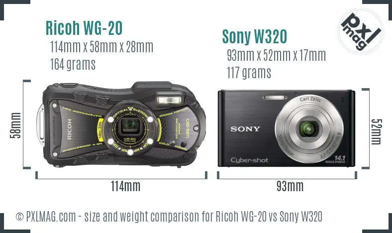 Ricoh WG-20 vs Sony W320 size comparison