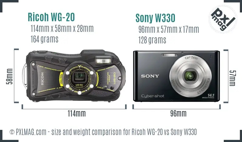 Ricoh WG-20 vs Sony W330 size comparison