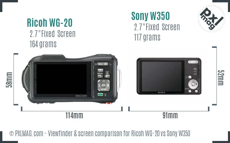Ricoh WG-20 vs Sony W350 Screen and Viewfinder comparison