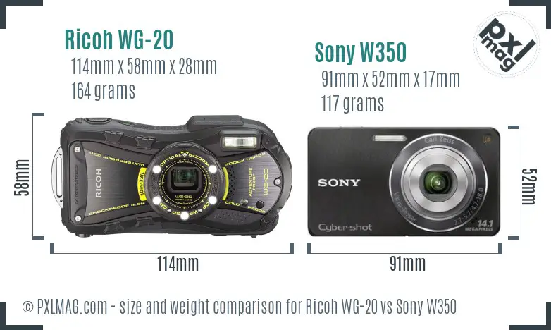 Ricoh WG-20 vs Sony W350 size comparison