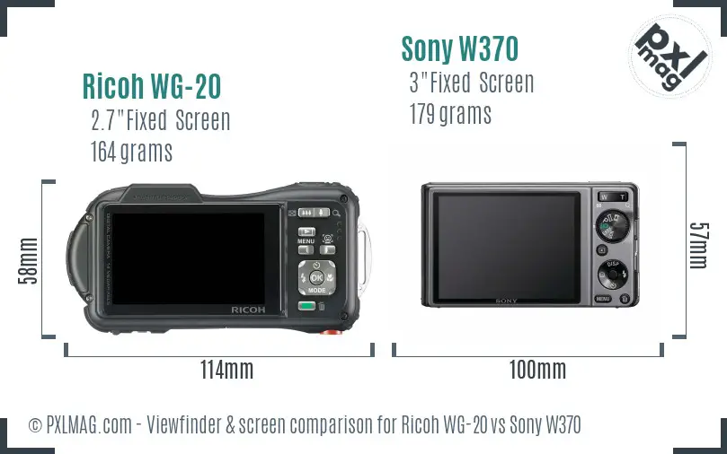 Ricoh WG-20 vs Sony W370 Screen and Viewfinder comparison