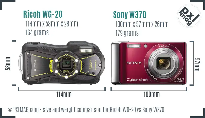 Ricoh WG-20 vs Sony W370 size comparison