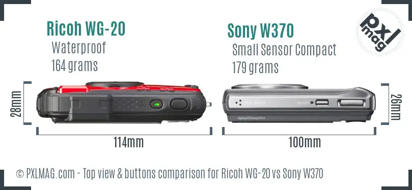 Ricoh WG-20 vs Sony W370 top view buttons comparison