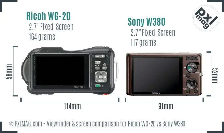 Ricoh WG-20 vs Sony W380 Screen and Viewfinder comparison