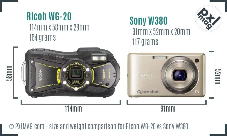 Ricoh WG-20 vs Sony W380 size comparison