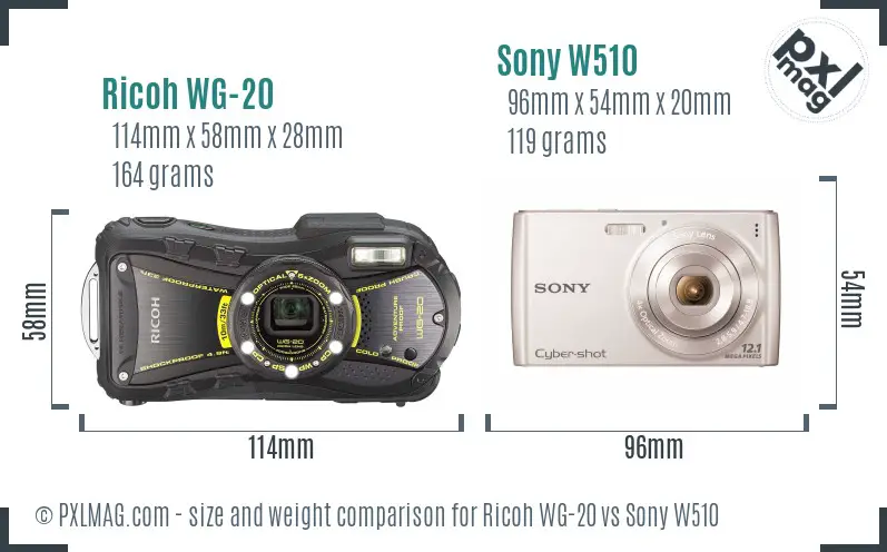 Ricoh WG-20 vs Sony W510 size comparison