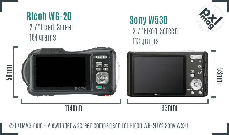 Ricoh WG-20 vs Sony W530 Screen and Viewfinder comparison