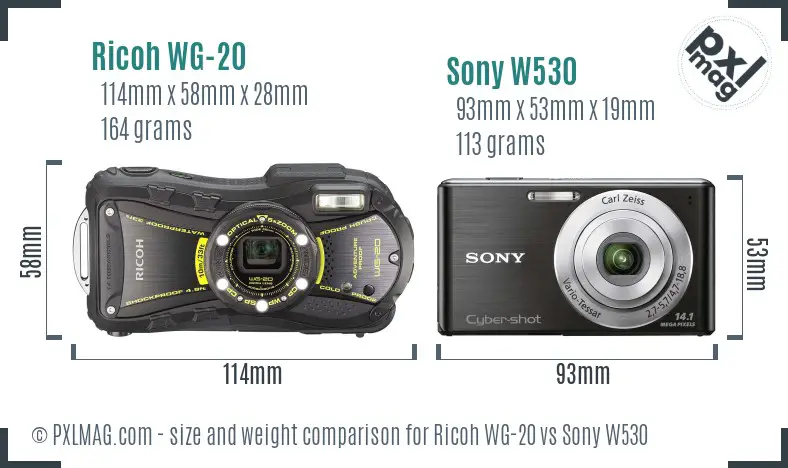 Ricoh WG-20 vs Sony W530 size comparison