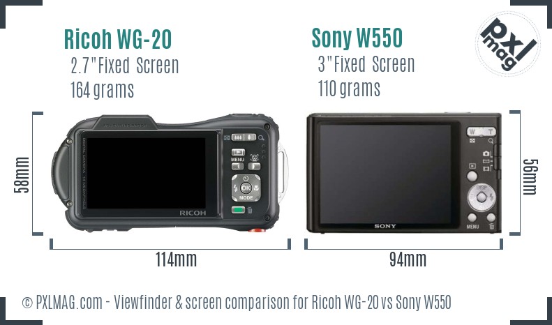 Ricoh WG-20 vs Sony W550 Screen and Viewfinder comparison