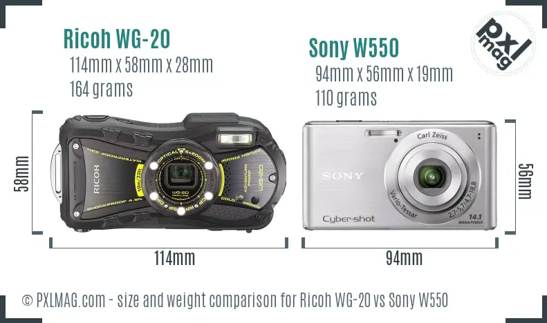 Ricoh WG-20 vs Sony W550 size comparison