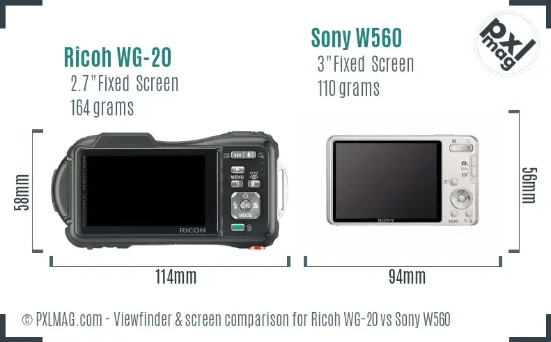 Ricoh WG-20 vs Sony W560 Screen and Viewfinder comparison