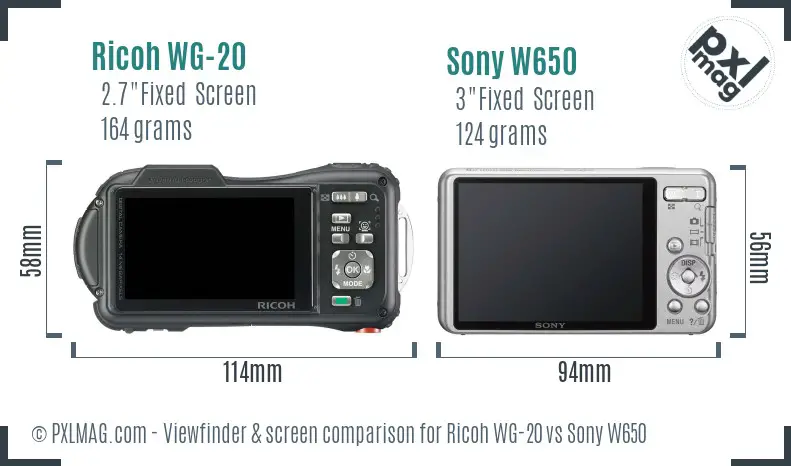 Ricoh WG-20 vs Sony W650 Screen and Viewfinder comparison