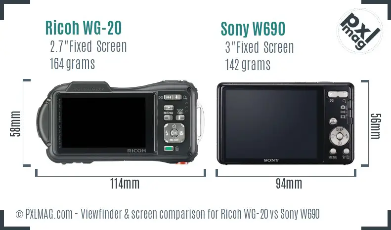 Ricoh WG-20 vs Sony W690 Screen and Viewfinder comparison